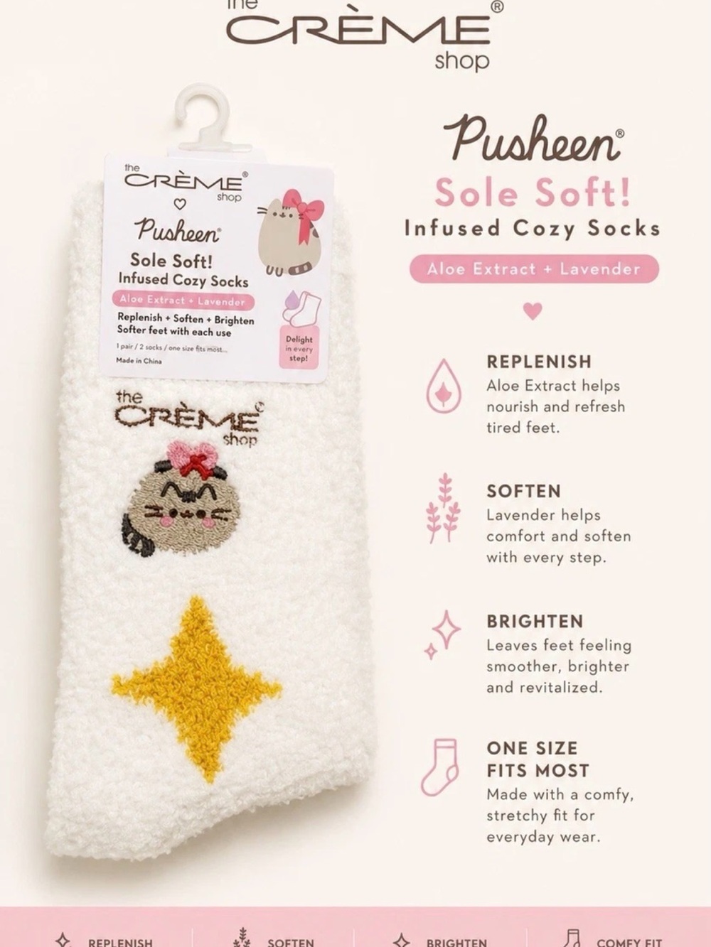 The Crème Shop Pusheen Cozy Socks with Yellow Star